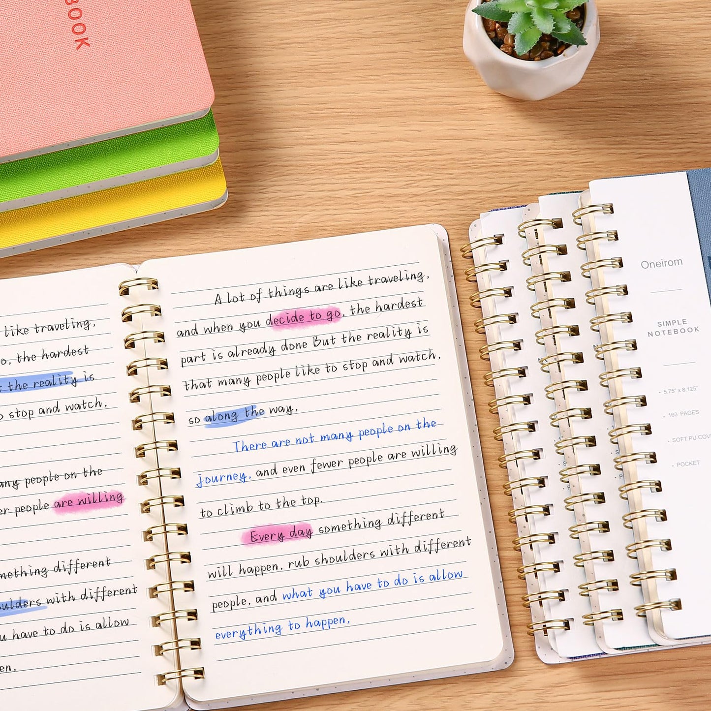 Spiral Notebook-5.75" x 8.125" College Ruled Journal with Inner Pockets and 160 Pages,PU Leather Cover Business Journal, Twin-Wire Binding Notebook Perfect for Office & Home School Supplies 6 pack Reefblue/Pink