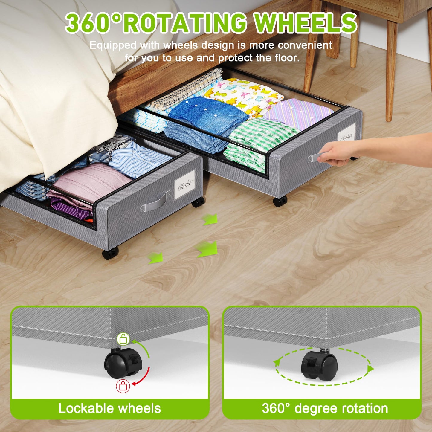 Tututry Under Bed Storage with Wheels, XXL 60L Under the Bed Storage Bins, Underbed Storage Containers with Lids & Label, Rolling Metal Drawer for Shoes, Clothes, Books, Toys (4-Pack Gray)