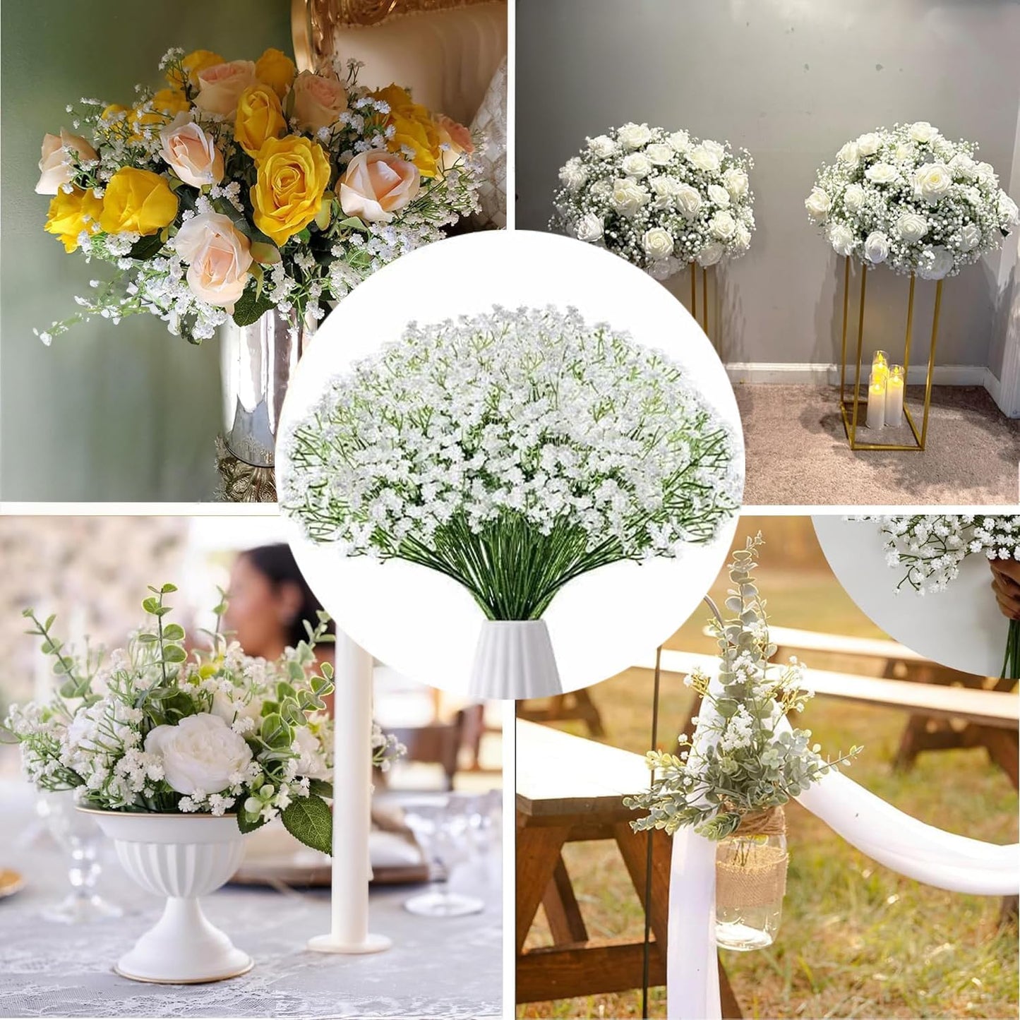 120 Pcs Baby Breath Artificial Flowers Bulk，White Artificial Flowers Artificial Baby Breath Gypsophila Flowers para Decoracion for Wedding Party Home Decoration (120 PCS)