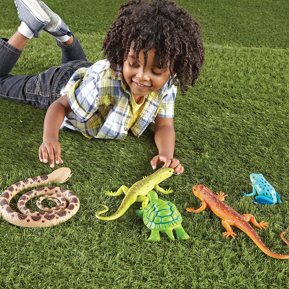 Learning Resources Jumbo Reptiles & Amphibians - Tortoise, Gecko, Snake, Iguana, Snake, and Tree Frog, Jungle Zoo Animals Figurines, Party Gifts for Boys and Girls, Montessori Pretend and Play