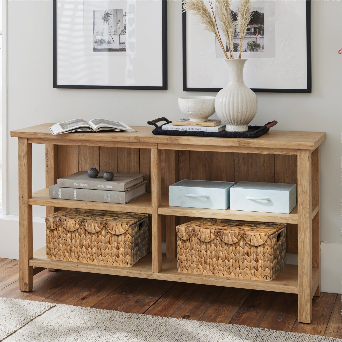 StorageWorks Wicker Basket with Scalloped Edge Lid, Water Hyacinth Basket with Built-in Handles, Handwoven Wicker Box for Living Room, 15" L x 11 ¼" W x 7" H