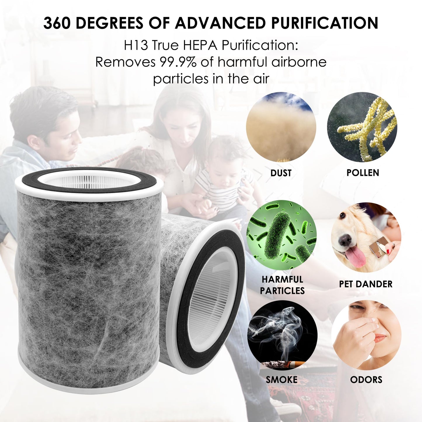 Flintar HP202 Replacement Filter, Compatible with Shark Air Purifier Max Model HP201, HP202, UA205, AP1000, HC501, HC502, Compares to Part # HE2FKBAS and HE2FKBASMB, 2-Pack