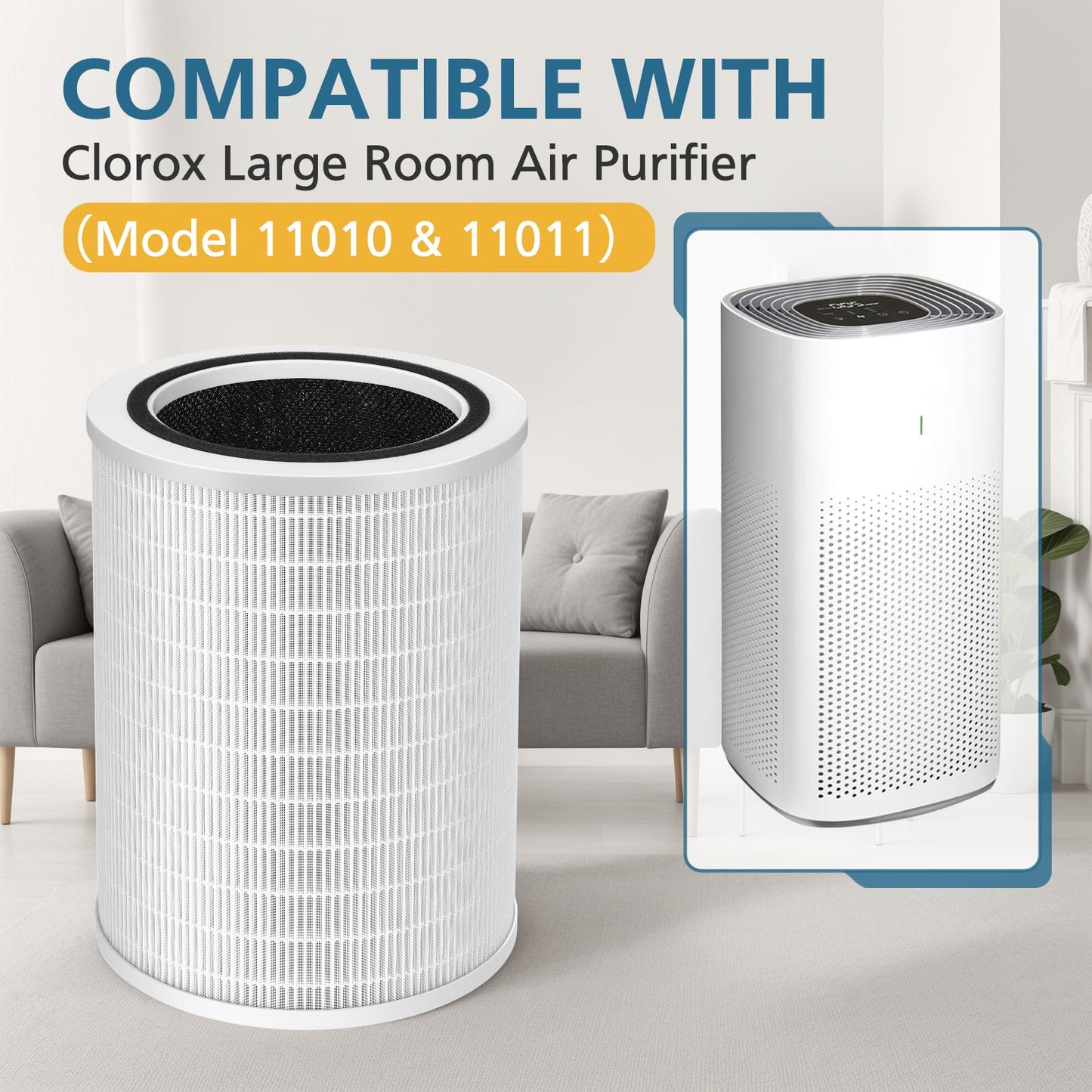 12010 HEPA Replacement Filter Compatible with Clorox 11010 & 11011 Air Purifier, Large Rooms up to 1,500 Sq Ft, 3-in-1 HEPA Filter (12010), 1 PACK
