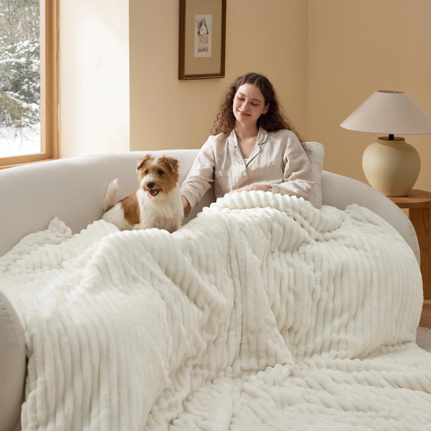 Bedsure Comforter Set Queen Size - GentleSoft™ 3 Pieces Double-Side Fleece Fluffy White Comforter Set, Cozy Striped Room Decor Aesthetic, Luxury Bedding Queen Size, 2 Pillowcases, 90x90 Inches