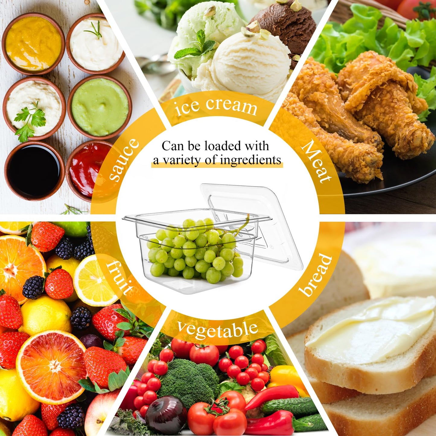 PYQTH 12 Pack Plastic Clear Food Pan with Lids, 1/6 Size 4'' Deep Commercial Stackable Polycarbonate Pans Hotel Food Storage Pan with 1 Pcs Spoon for Fruits Vegetables