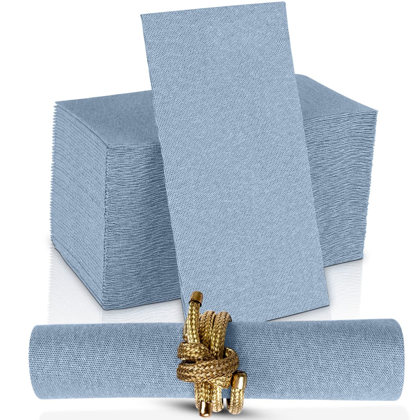 Disposable Cloth-Like Paper Napkins, 200 Pack 12" x 17" Linen-Feel Blue Denim Dinner Napkins For Wedding, Party, Kitchen Or Bathroom, Made In USA