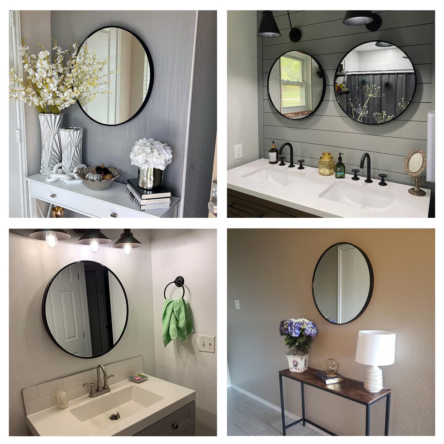 Oruii Round Mirror, Black Round Mirror 24 inch, Circle Wall Mirrors Metal Frame, Black Circular Mirrors for Bathroom, Wall, Living Room, Entryway, Hallway, Vanity, Rustic
