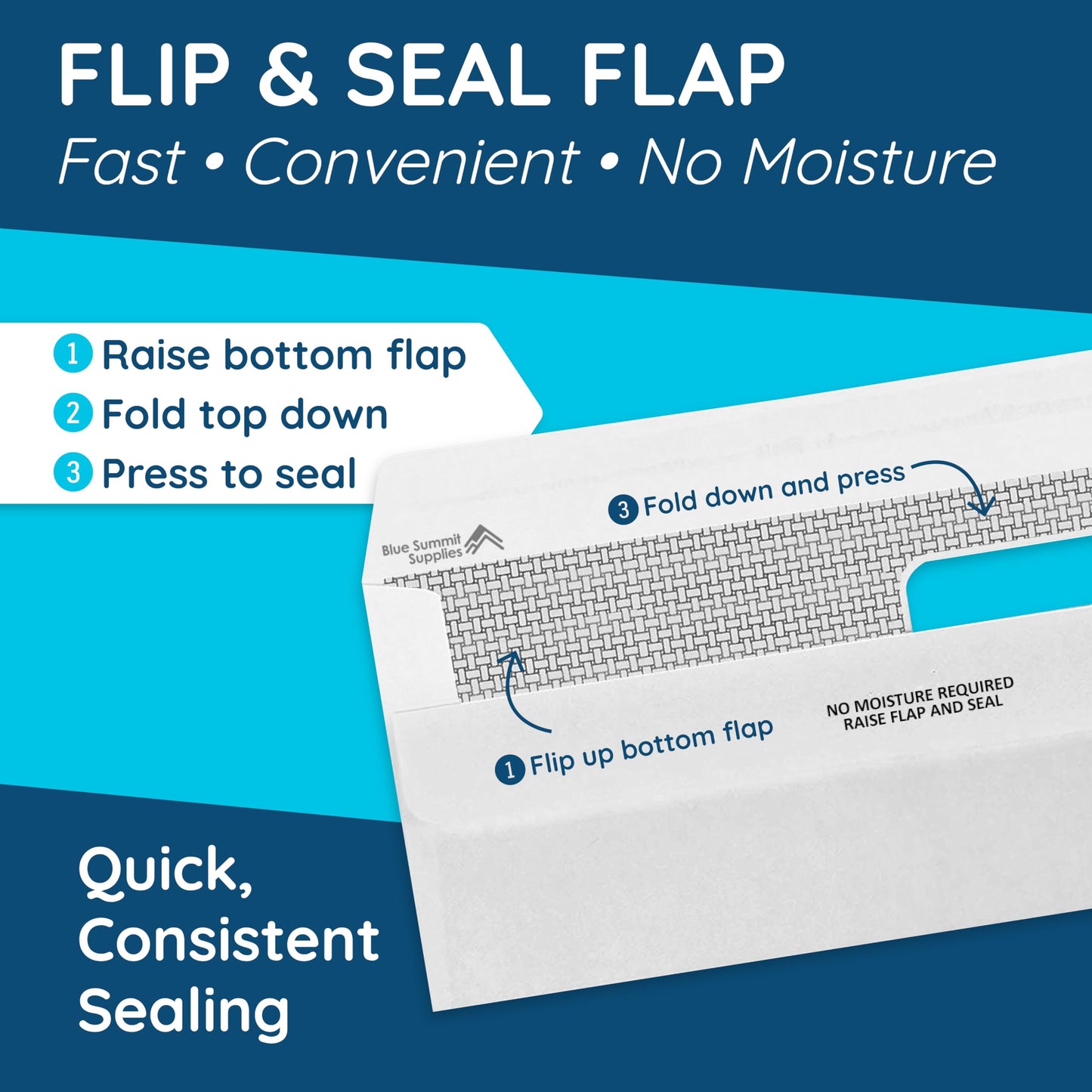500 No. 8 Flip and Seal Double Window Security Check Envelopes - Designed for Quickbooks Printed Checks - Number 8 Size 3 5/8 Inch x 8 11/16 Inch