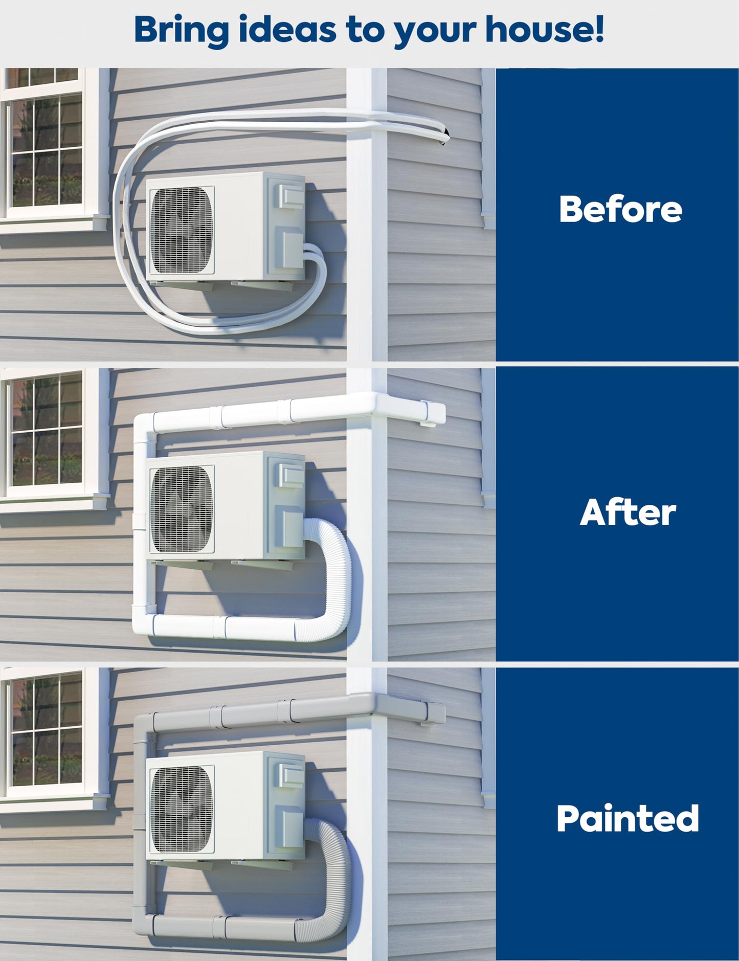 Nouscan 3" 12.5Ft Mini Split Line Set Cover with Flexible Duct, Long Duct Cover Kits - Paintable Minisplit Lineset Cover Kit, AC Line Hide for Mini-Split, Air Conditioner, Central AC, HVAC, White
