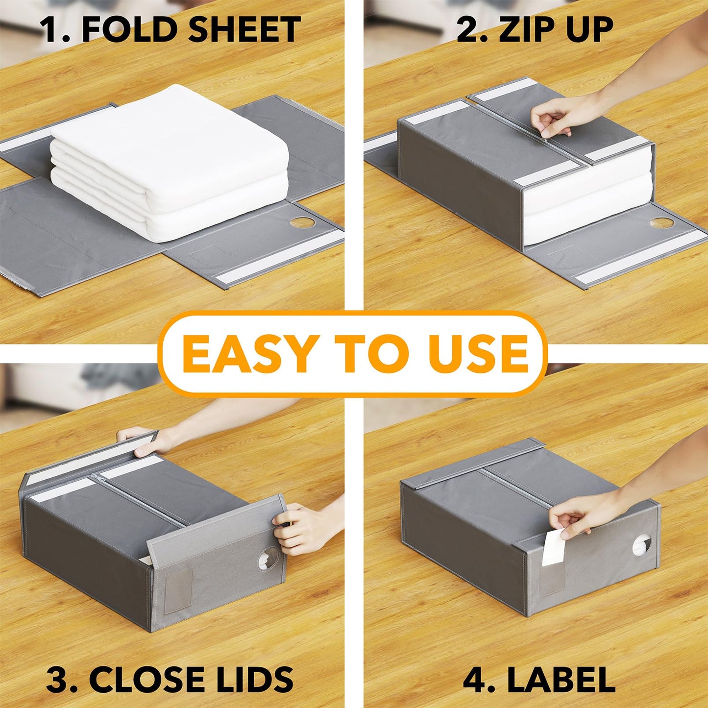 SpaceAid 6 Pack Bed Sheet Organizers and Storage, Foldable Sheet Organizer for Linen Closet, Sheets Set Folder Keeper with Window XL (Queen & King Size) Bedding Container (Gray, 6 Pack)
