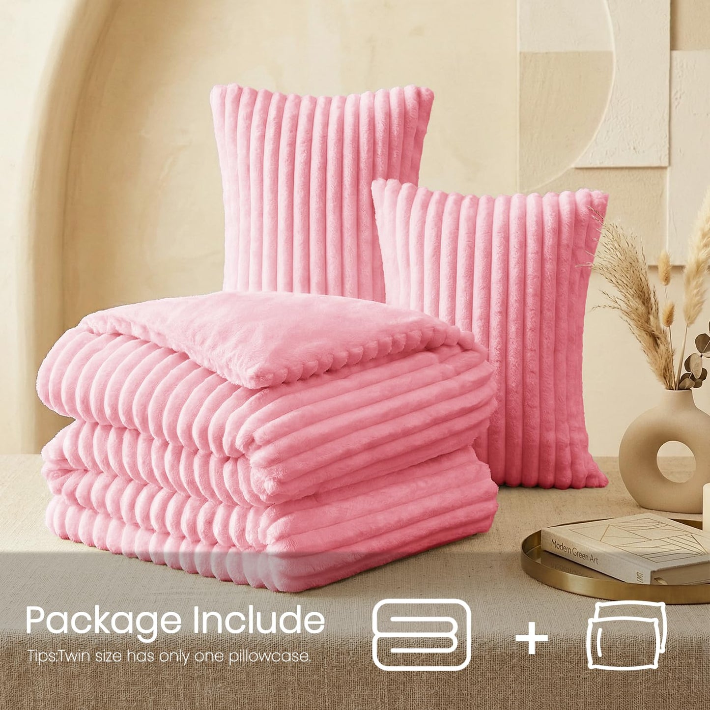 Quataly Marshmallow Queen Fleece Comforter Set Pink Faux Fur Fluffy Comforter Set Luxury Bedding Set Soft Plush Fuzzy Warm Bed Set All Season 3 Pieces (1 Shaggy Comforter, 2 Pillowcases)