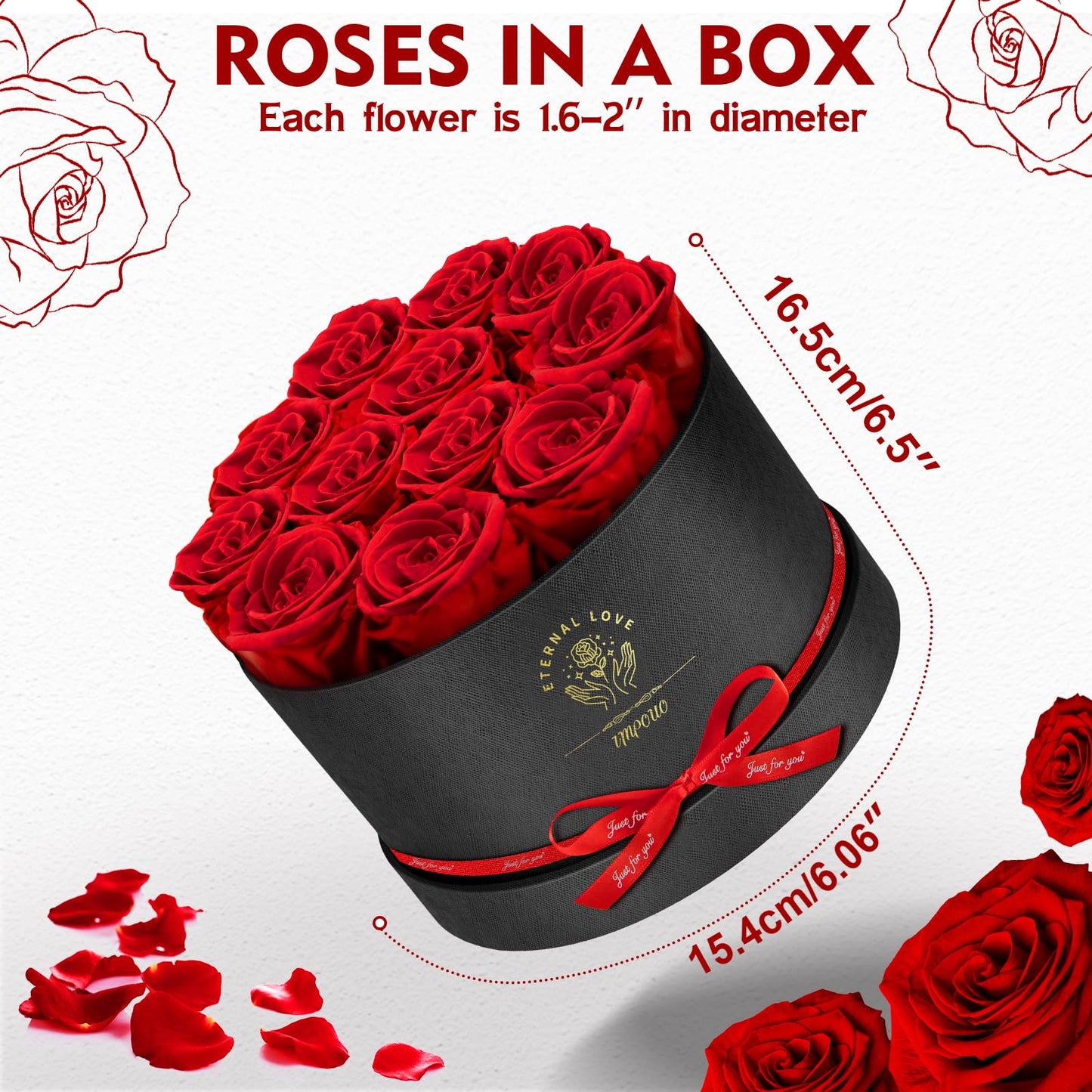Impouo Forever Flowers,12 Red Roses in A Box, Real Preserved Roses, Birthday Gift for Women, Mother's Day, Anniversary Day- Red Roses