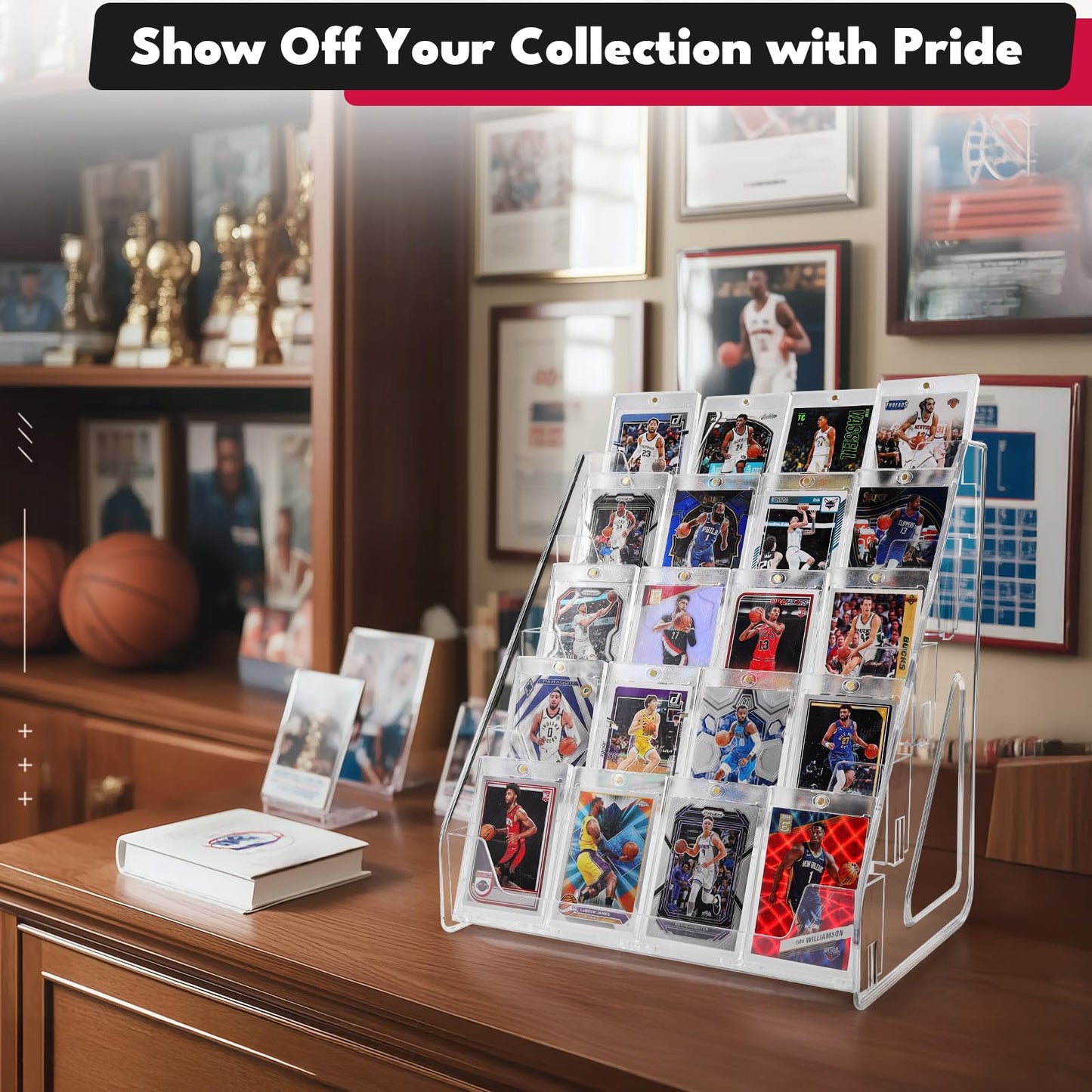 TrendTrust Trading Card Display Stand, Vertical Holder for Baseball Basketball Sports Graded Card Display Stand Tabletop for PSA BGS SGC Slabs, Snap-On Assembly(5 Tier, 2 Pack)