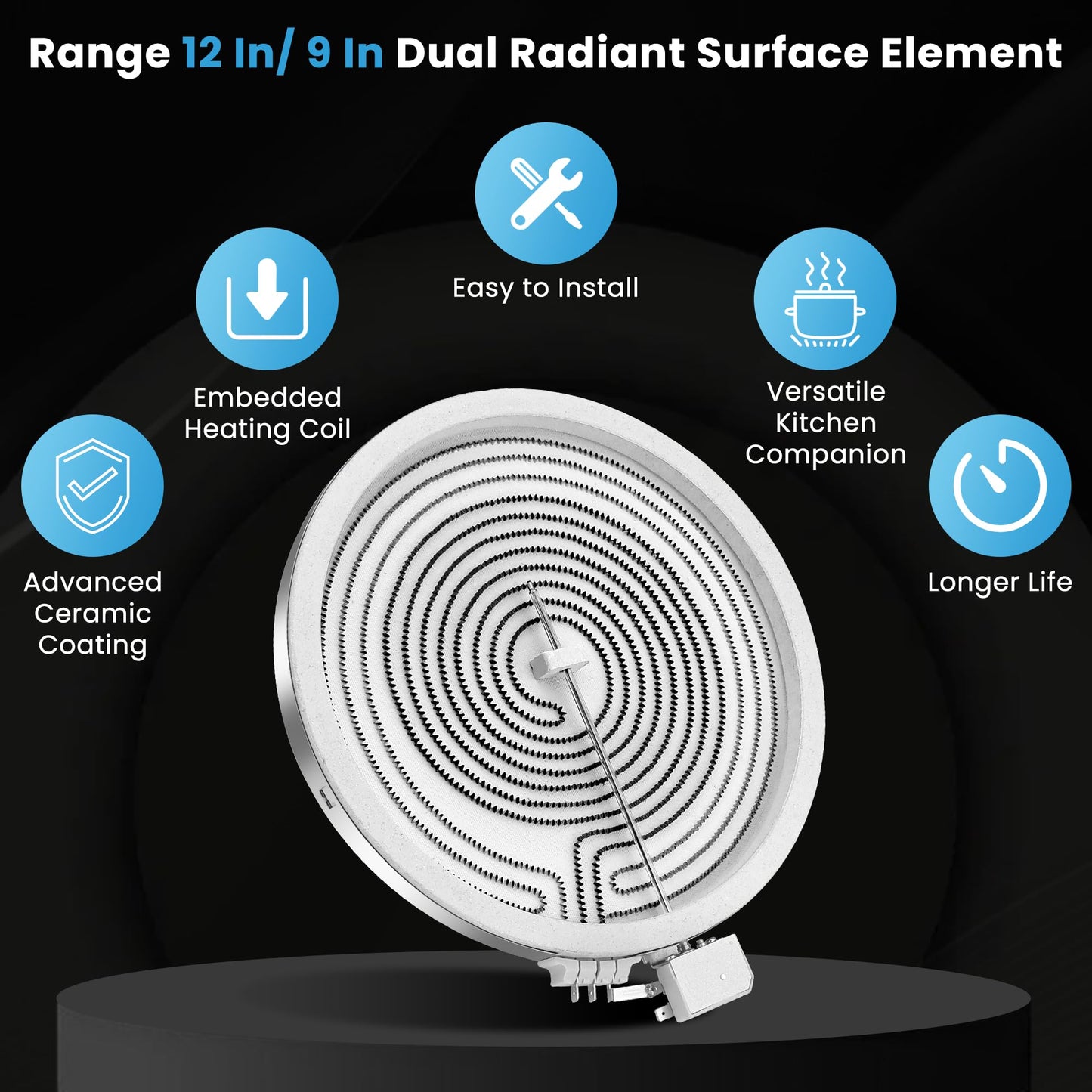 12 in DG47-00064A DG47-00056A Electric Range Dual Radiant Surface Element Fit for Sam-Sung NE58, NE59, NE63 Series Electric Stove, Replaces AP5986691 EAP11729066 PS11729066 by Fetechmate