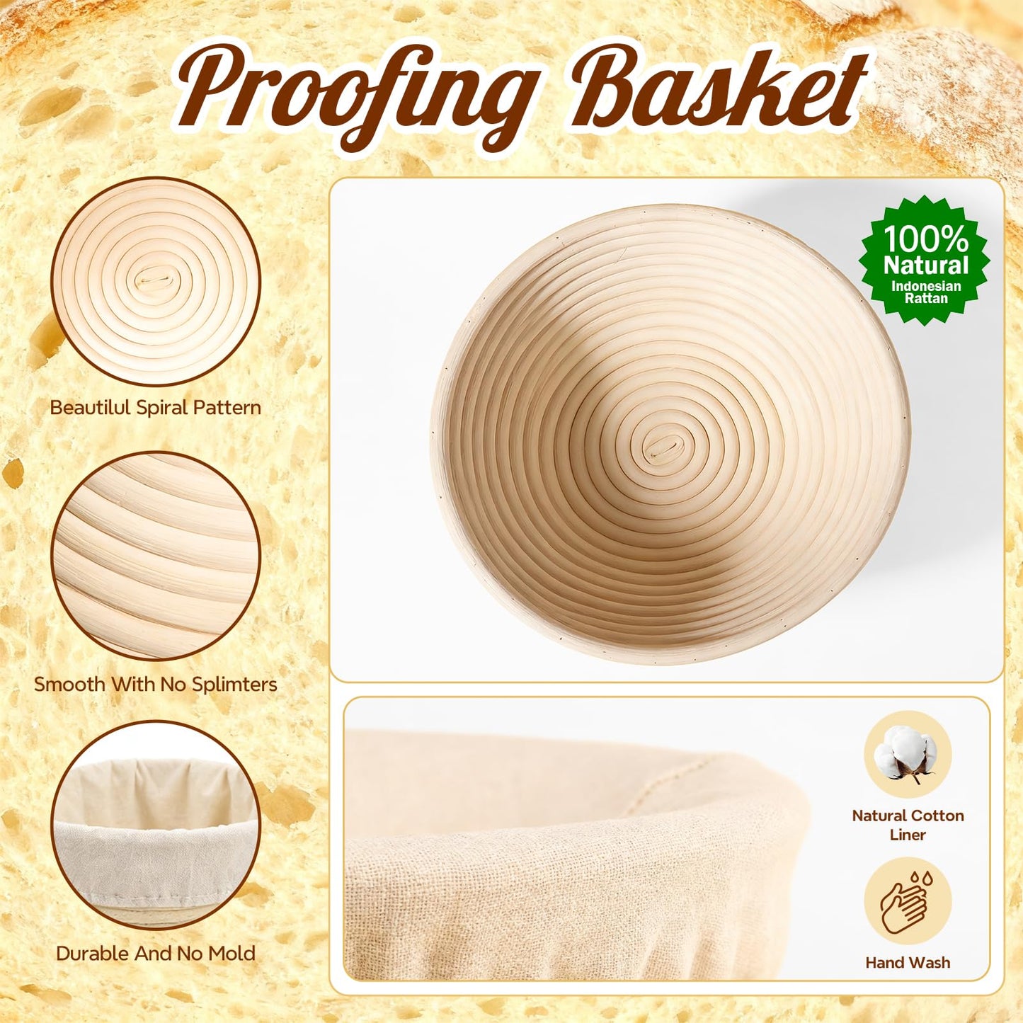 Sourdough Starter Kit, Sourdough Bread Baking Supplies, Round & Oval Banneton Bread Proofing Basket, Bread Sling, Starter Jar, Dough Whisk, Scrapers, Stencils & Bag, Complete Sourdough Kit Gifts