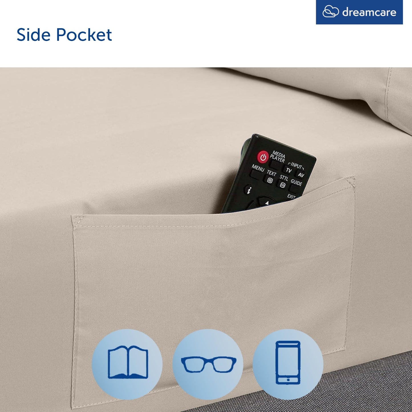 DREAMCARE King Size Sheets Set - 6 pcs Breathable Cooling Bed Sheets - up to 15" Deep Pocket King Sheet Set with Side Pockets - Extra Soft 100% Brushed Hypoallergenic Hotel Luxury Bedding - Beige