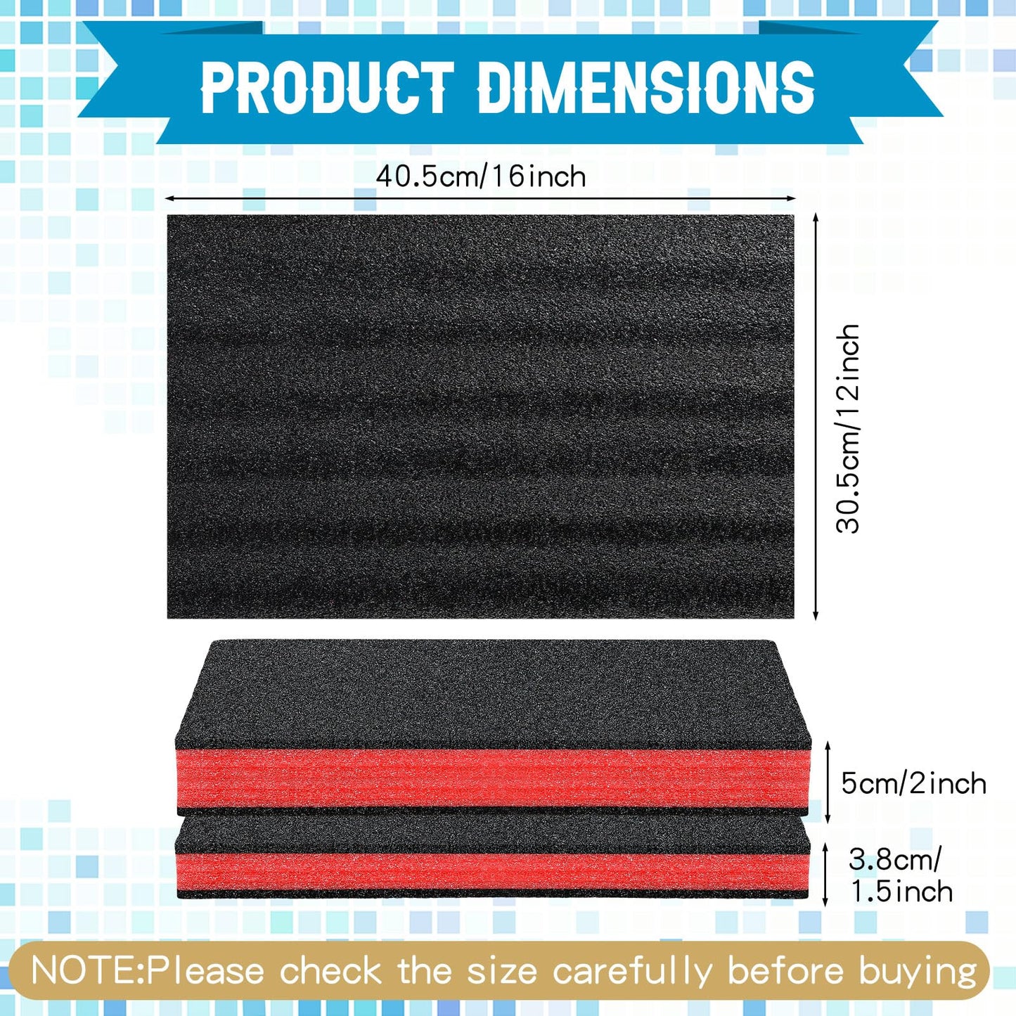 Outus 4 Pcs Cuttable Polyurethane Foam Pads Craft Foam Insert for Cases Packing Padding Camera Toolbox Storage(16 x 12 x 1.5 Inch, 16 x 12 x 2 Inch,Red, Black)