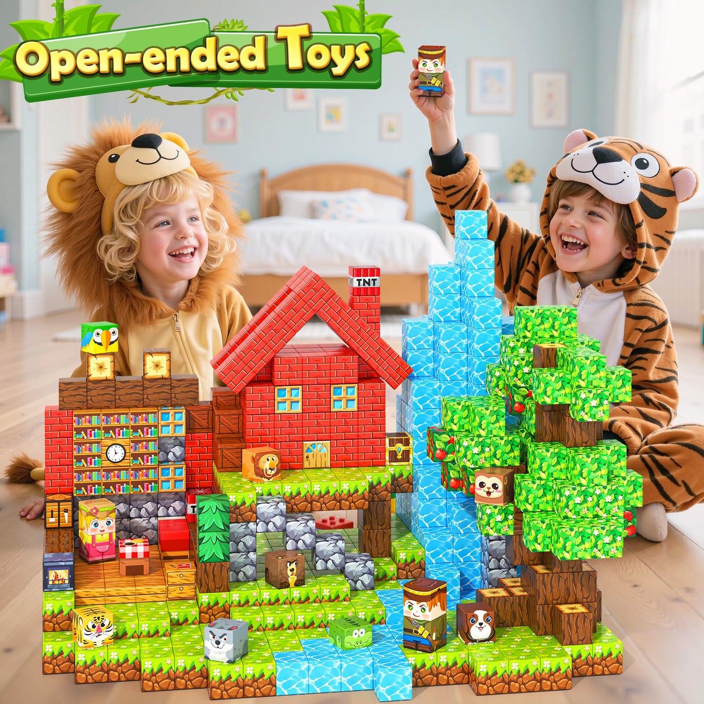 150PCS Magnetic Blocks - Mine Magnet World Forest Animal Set, Magnet Toys Games for Kids Ages 4-6 6-8 8-12, Magnetic Building Blocks for Boys & Girls, STEM Montessori Sensory Toys for Kids Ages 3+