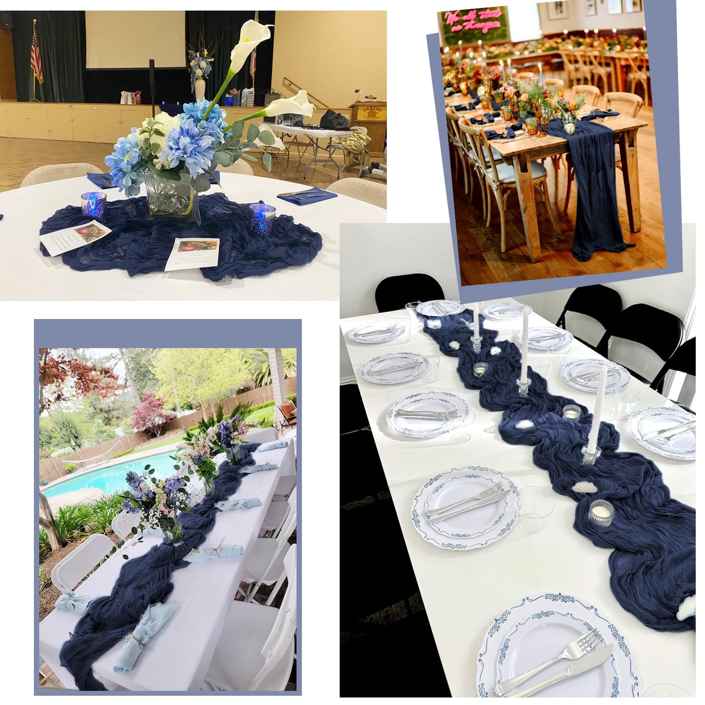 12 Pack Navy Blue Table Runners 10Ft Cheesecloth Table Runner Rustic Gauze Table Runner Romantic Long Sheer Fabric Cheese Cloth Table Runner for Wedding Party Bridal Baby Shower