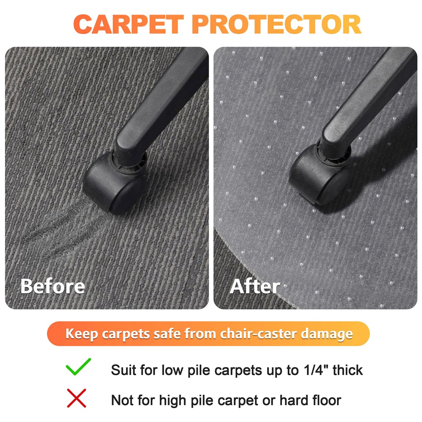 Chair Mat for Carpet- Low Pile (1/4" Thick) Carpet Protector for Office Gaming Computer Desk Chair. Heavy Duty Desk Chair Mat for Carpeted Floors, Semi Transparent (Round-39in)