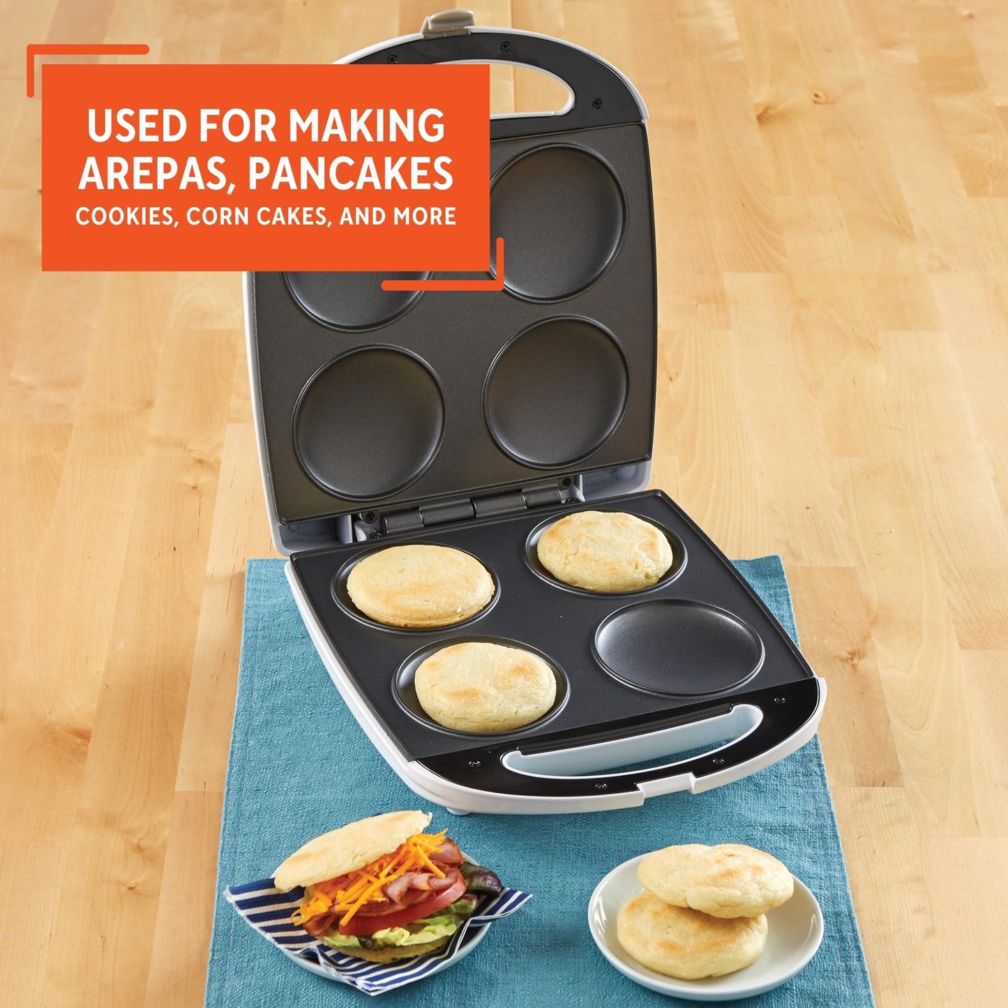 Imusa USA GAU-80300 4 Slot Electric Arepa Maker with Nonstick Surface (1,200-Watts), White