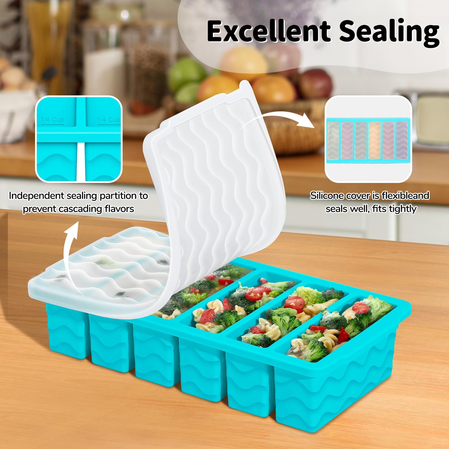3-Pack Silicone Freezer Trays with Lid,2 Large 2-Cup(500ml)&4 Medium 1-Cup(250ml)&6 Small 1/2-Cup(125ml) Soup Freezer Container Molds,Ice Cube Tray For Meal Prep&Freezing Soup,Stews,Sauces
