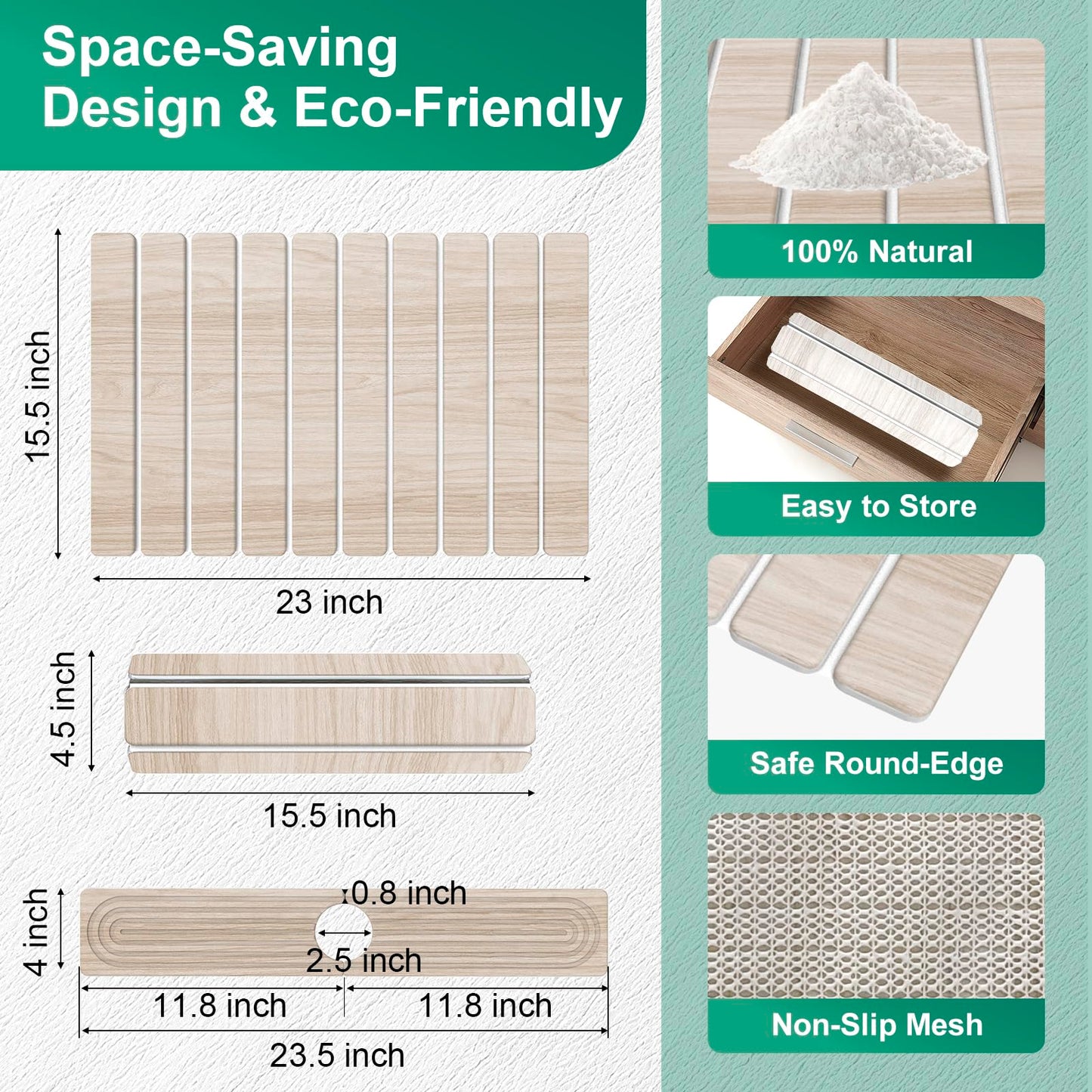 Stone Drying Mat for Kitchen Counter, 24"x16" Water Absorbing Dish Drying Mat with 24"x4" Faucet Mat for Kitchen Sink, Diatomaceous Earth Quick Dry Stone Mats for Dishes Bottles Cups (Wood Grain)