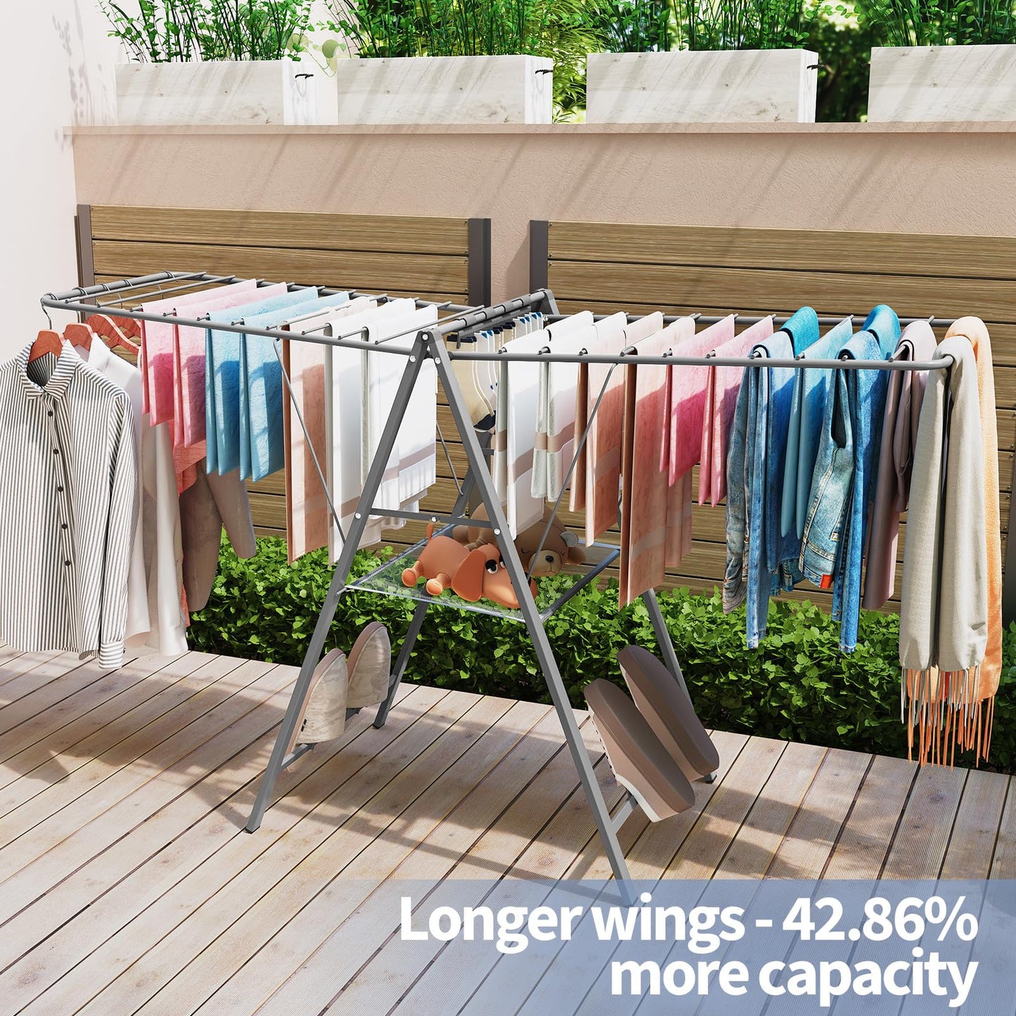 APEXCHASER Drying Rack Clothing, Clothes Drying Rack Foldable, Metal Laundry Drying Rack Collapsible for Sweater Towel Indoor & Outdoor, Height Adjustable Gullwing Clothes Airer, Grey