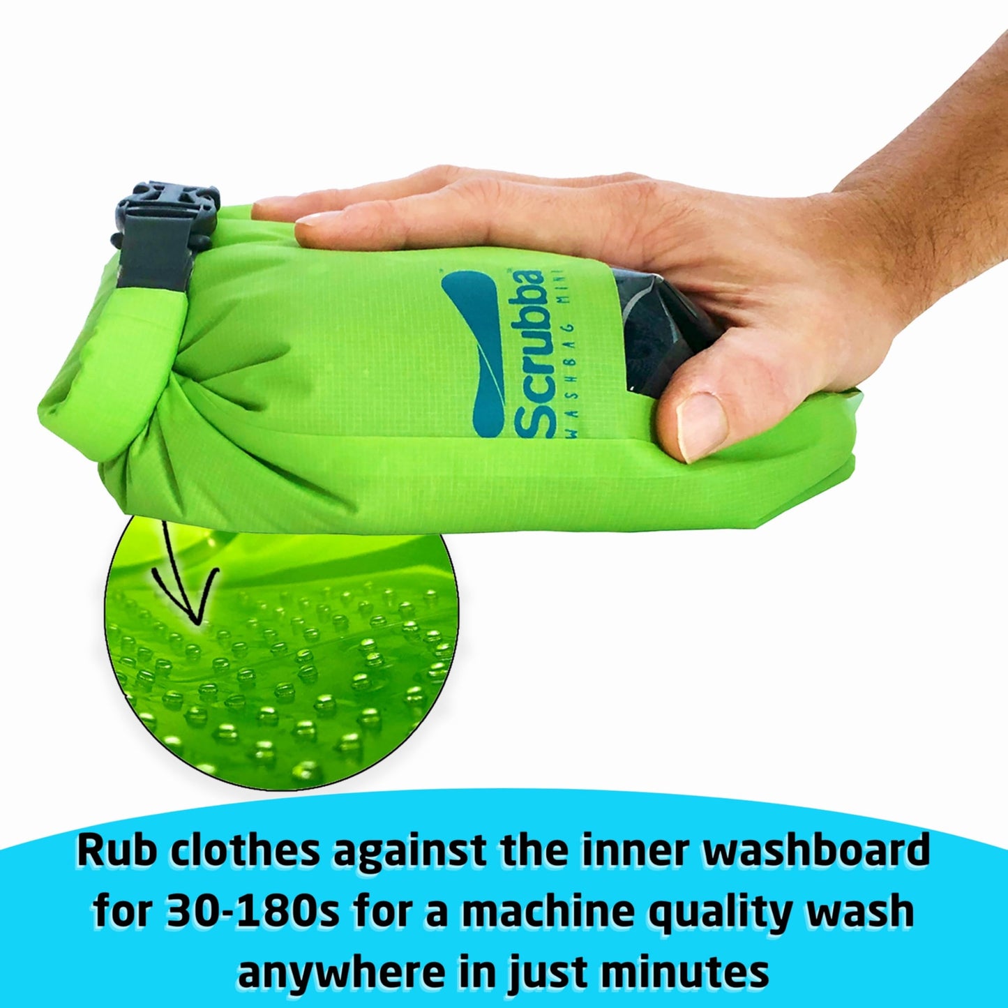 Scrubba MINI Wash Bag - Patented Washboard-in-a-Bag™ Ultra-Light Portable Manual Washing Machine for Travel, Camping, Backpacking & Cruise - Pack Light, Wash Clothes Anywhere in Minutes (3.0 oz)