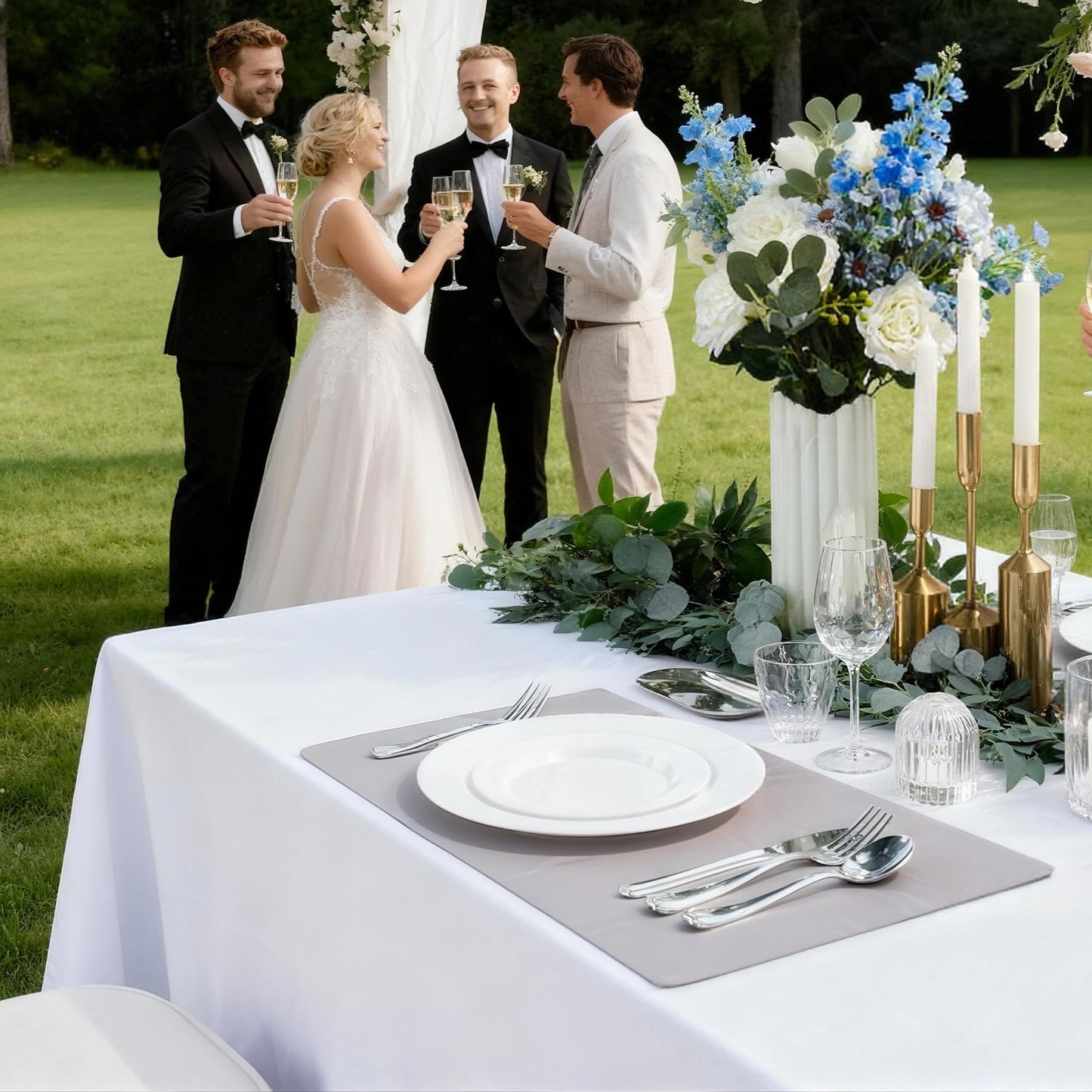 Ciselure 200PCS White Plastic Plates, Heavy Duty Plastic Plate Disposable, Include 100 Dinner and 100 Dessert Plates for Party and Wedding