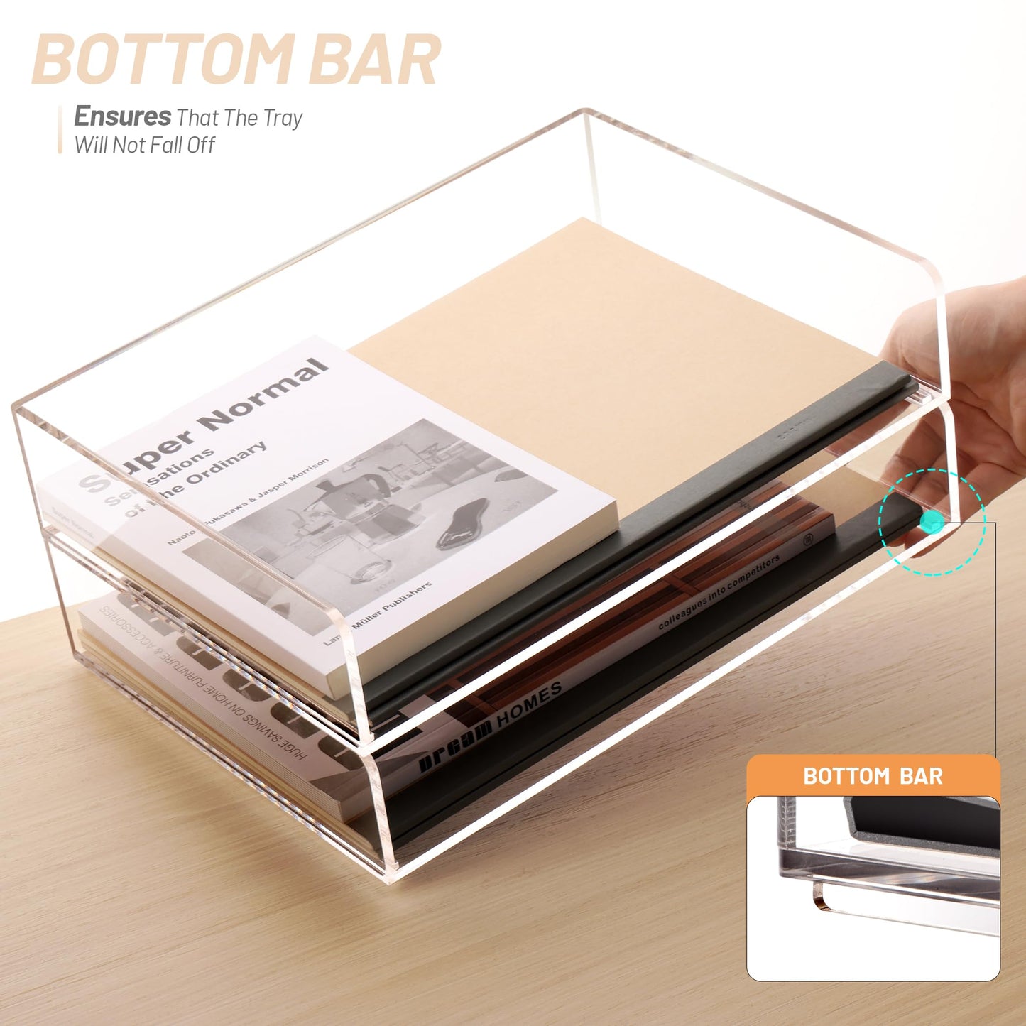 SANRUI Acrylic Paper Tray Organizer for Desk,Desk Organizers and Accessories,2 Pack Stackable Paper Organizer for Letter,Documents,Books,Magazines Crystal-Clear File Organizer