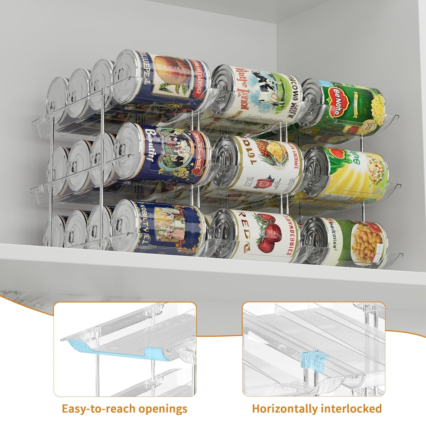 LXLXXL Can Organizer For Pantry Canned Food Goods Organizer For Cabinet Clear Automatic Rolling Can Storage Organizer Pantry Holders Rack, Holds Up to 36 Cans