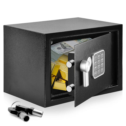 SereneLife Electronic Safe Box | Heavy Duty 13.8’’ x 9.8’’ Lockbox | Digital Keypad Code & 2 Key access | Small Money Safe for Home & Office | Secure Cash, Jewelry, Valuables | Wall & Floor Mountable
