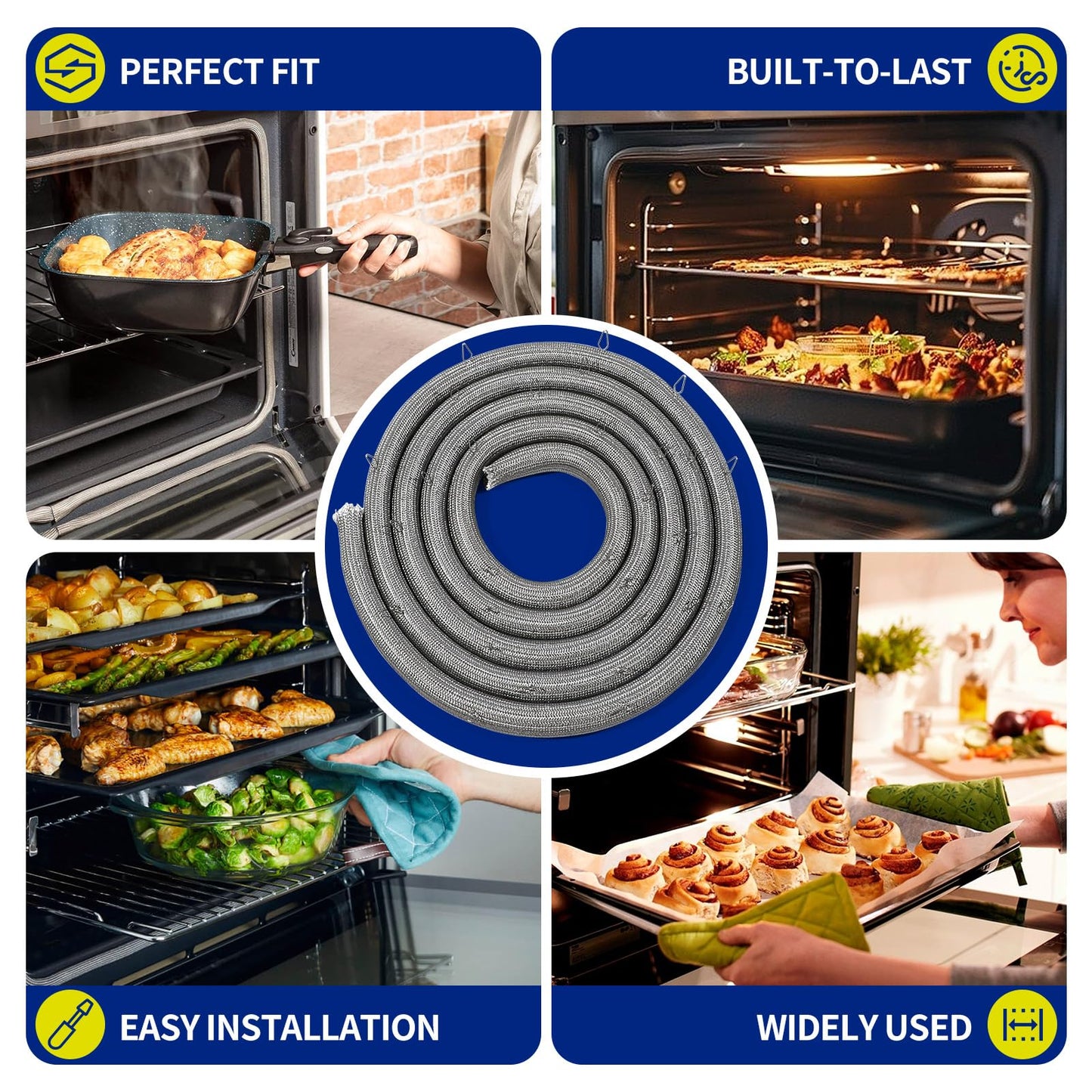 Upgraded 00491569 Range Oven Door Seal Gasket (29 Mounting Clips) Compatible with Bosch Thermador etc Ovens, Replaceable 1052639 AP3689443 PS8722513 EAP8722513 etc Model, 1-Year Warranty, OEM