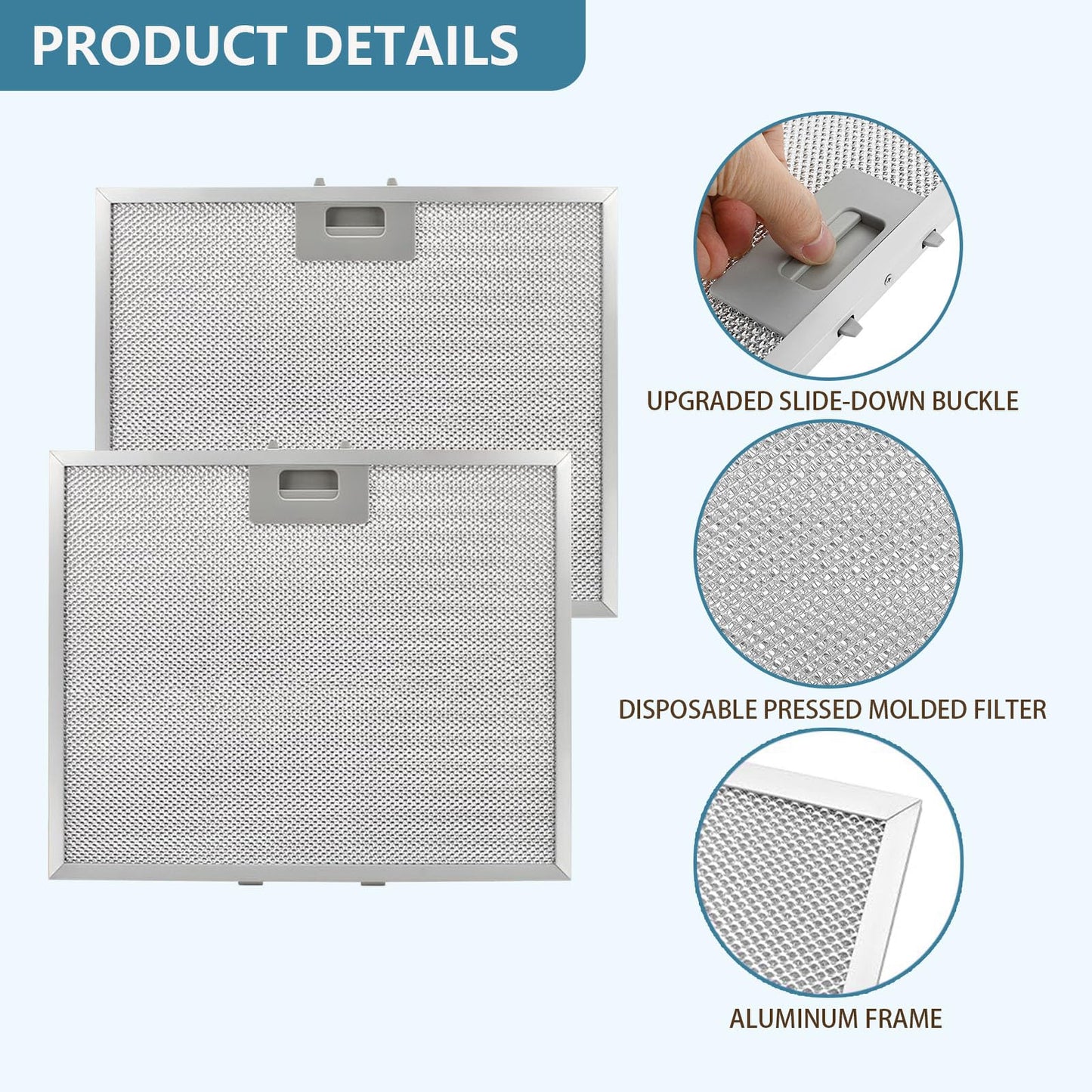 WB02X11011 Range Hood Filter Replacement For GE Range Hood JV636H1SS JV636H2SS JV536H1SS JV536H2SS JV535H1WW JV635H1BB JV635H2CC 14-1/2" x 11-5/8" 5-Layer Aluminum Mesh Grease Filter 2 Pack