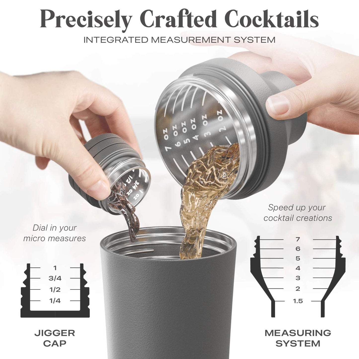 BARE BARREL Insulated Cocktail Shaker Set | Double Wall Stainless Steel | Martini Shaker for Home Bar Bartending | Built-in Drink Measure System & Strainer, Travel Bag, Recipes | Gift Set (Dark Black)