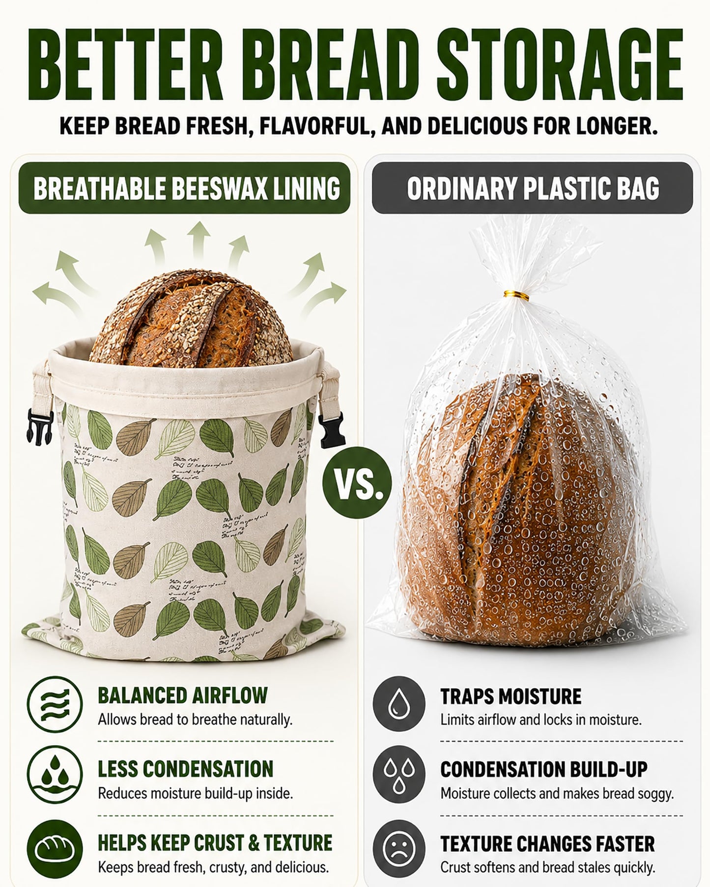 Beeswax Bread Bag for Homemade Bread, Sourdough Bread Bags with Zipper, 2 Pack XL 13"x17" Natural Beeswax Lined Cotton Bread Storage Bags, Freezer Safe, Keep Fresh