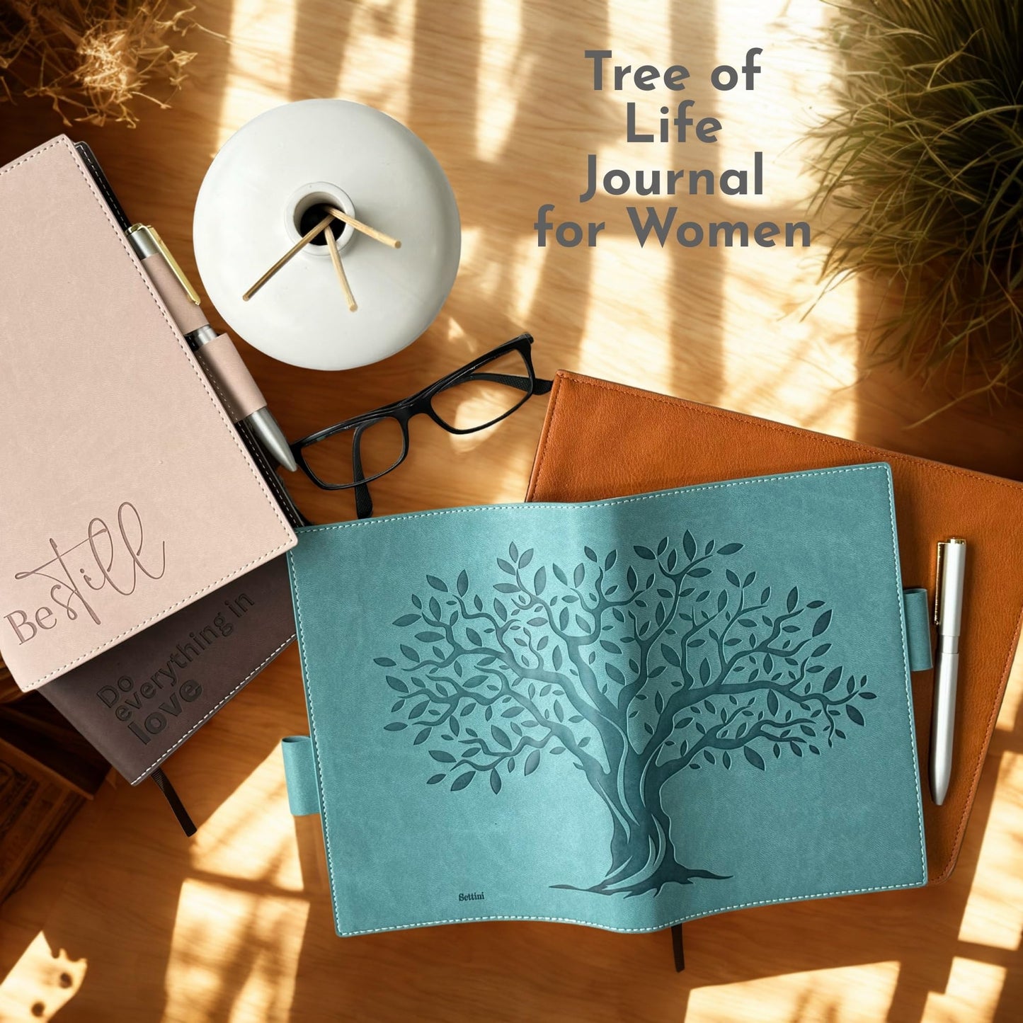 SETTINI® Tree of Life Refillable Writing Journal for Women & Men - Vegan Leather Lined Journal Notebook with Premium Pen - A5, 8.75 x 6 inches, 256 Pages of 100gsm Paper, Beautiful Gift Box Included - Tree of Life Journal, Fathers Day Gift