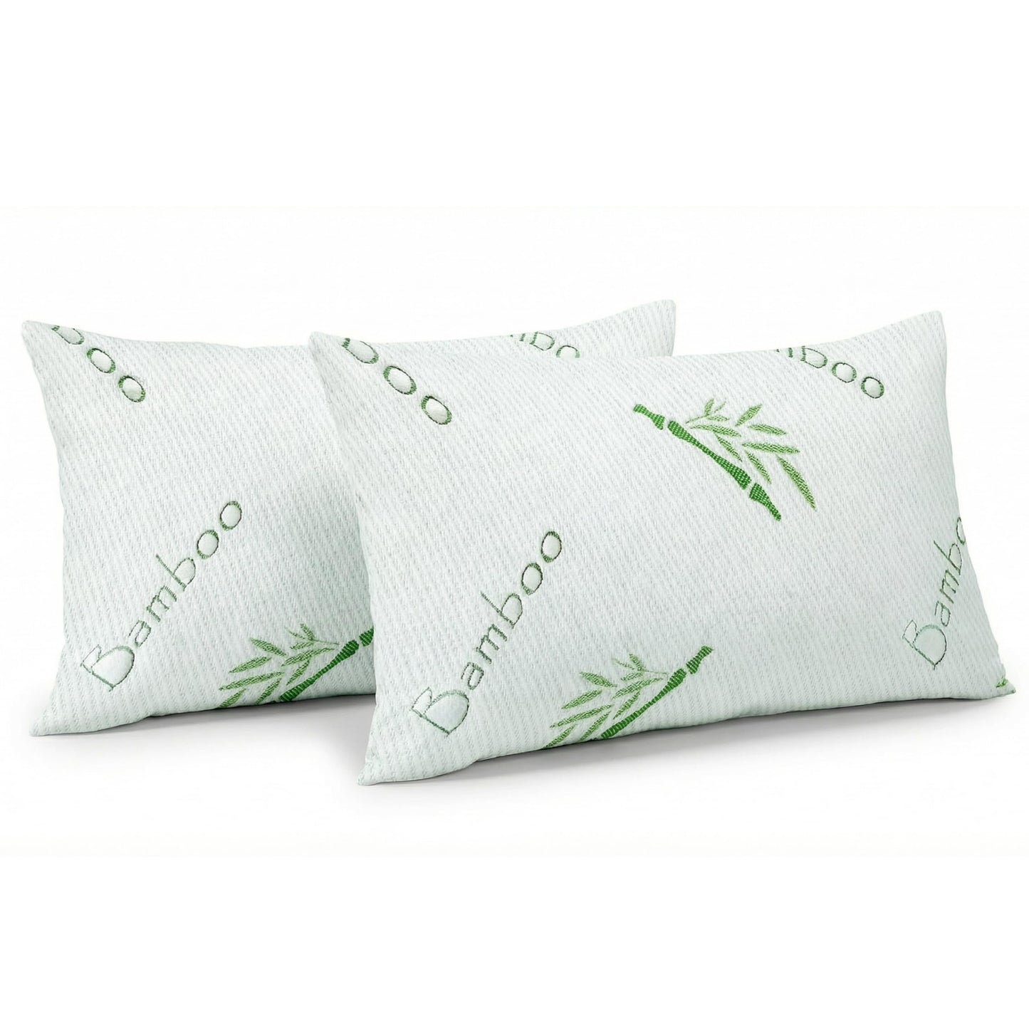 OMEO 2 Pack Standard Size Rayon Derived from Bamboo Pillow for Sleeping Shredded Memory Foam Bed Pillows for Side, Back and Stomach Sleepers, Soft, Cooling, Adjustable and Washable Cover 20" x 26"