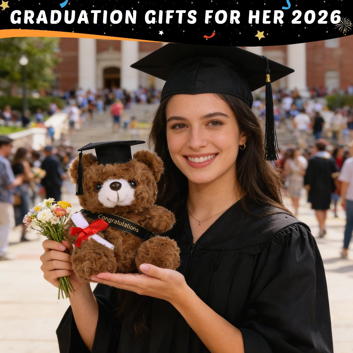 U-Zomir Graduation Gifts for Her, College & High School Graduation Gifts for Women with Plush Bear Bracelet Socks Greeting Card and Tumbler, Class of 2026 Graduates Gifts Box Set
