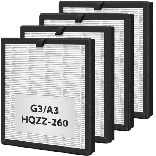 4 Pack G3 A3 Replacement Filter for AMEIFU G3 Sferf-30(FXAP2W) Air Cleaner Puri-fier. Compatible with VEWIOR A3 A3N Filter. for Tailulu HQZZ-260. 3 Stages True HEPA Air Cleaner Filter.