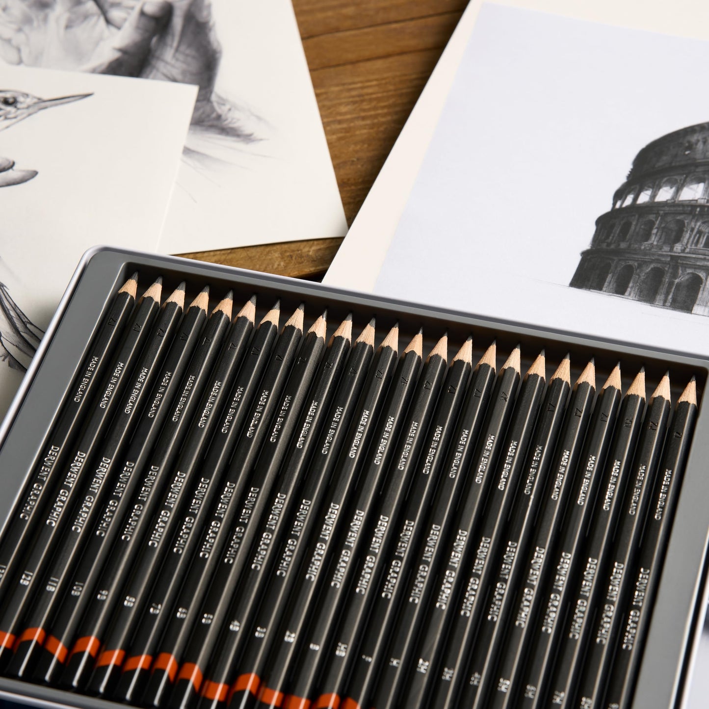 Derwent 34202 Graphic Full Set Graphite Drawing Pencils, Professional Quality (9B-9H), Black,Set of 24