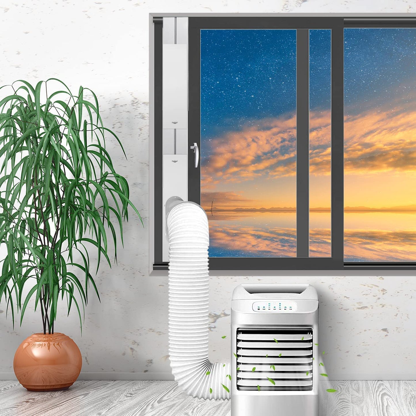 Portable Air Conditioner Window Kit with 5.1” Exhaust Hose, Adjustable Universal Window Seal for AC Unit… (5.1 inch with hose)