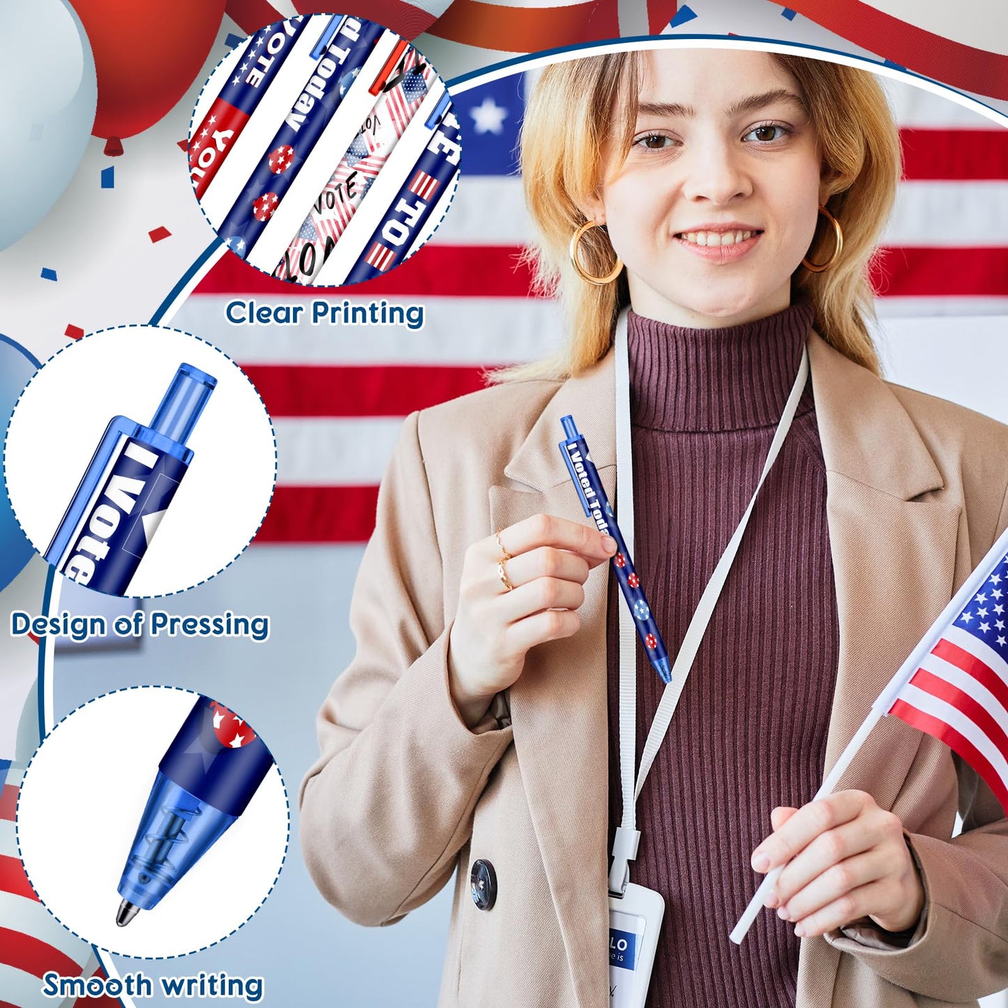 Leinuosen 120 Pieces Vote Pens Bulk 250 Anniversary USA American Flag Ballpoint Pens Your Vote Matters Gifts Campaign Items for Writing and Signing, Home School Office Election Supplies