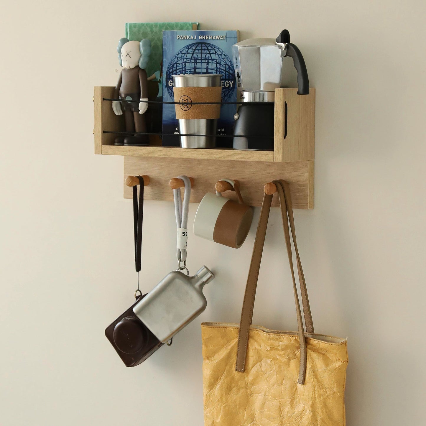 XAOMLP Entrance Coat Rack ，Coat Hooks, Wall-Mounted Wooden Hook Rack, Wall-Mounted Shelves are Very Suitable (Oak Color Finish-B-1)