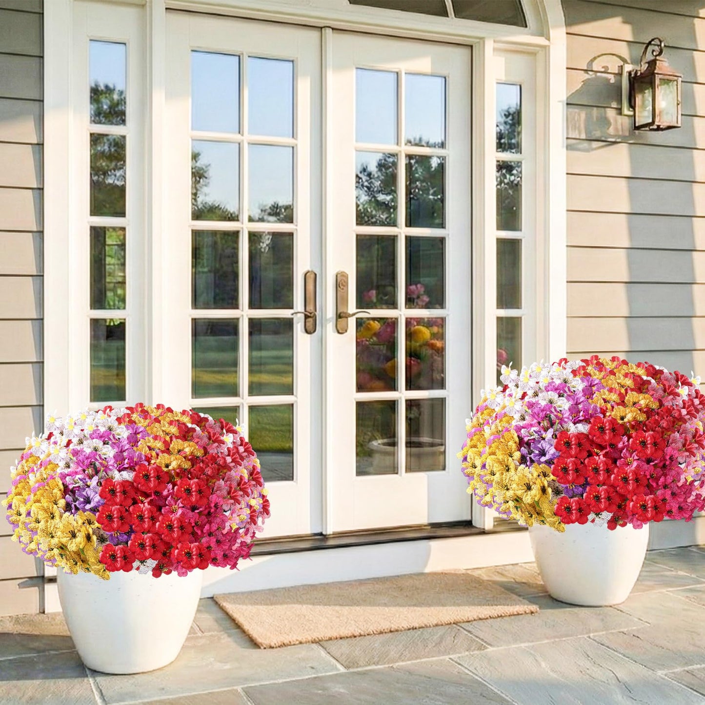 Powbrace 60 Pack Artificial Flowers Outdoor, Faux Silk Flowers for Outdoors Outside Front Porch Hanging Planter Window Box Garden Decoration(Mixed)