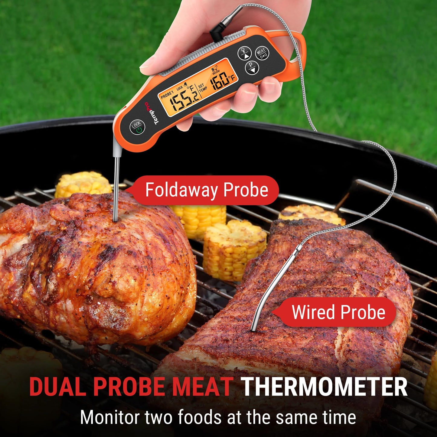 TempPro TP710 Instant Read Thermometer for Cooking, 2-in-1 Meat Thermometer Digital with 2 Probes & 2 Temperature Display, Kitchen Thermometer for Oven, Grilling, Smoker, BBQ (Previously ThermoPro)