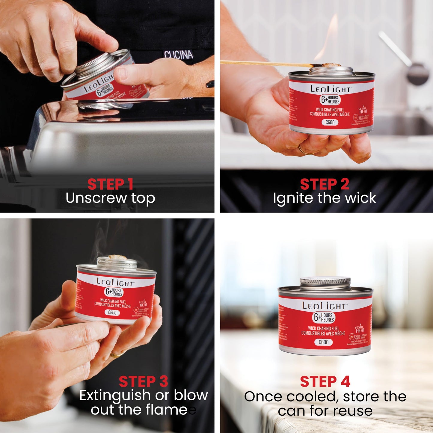 12 Pack Chafing Fuel 6 Hour Burn – Odorless, Smokeless & Spill-Proof Wick, 7oz Food Warmer Fuel for Chafing Dish Sets, Catering Events, Buffets, Parties & Weddings, LeoLight Cans