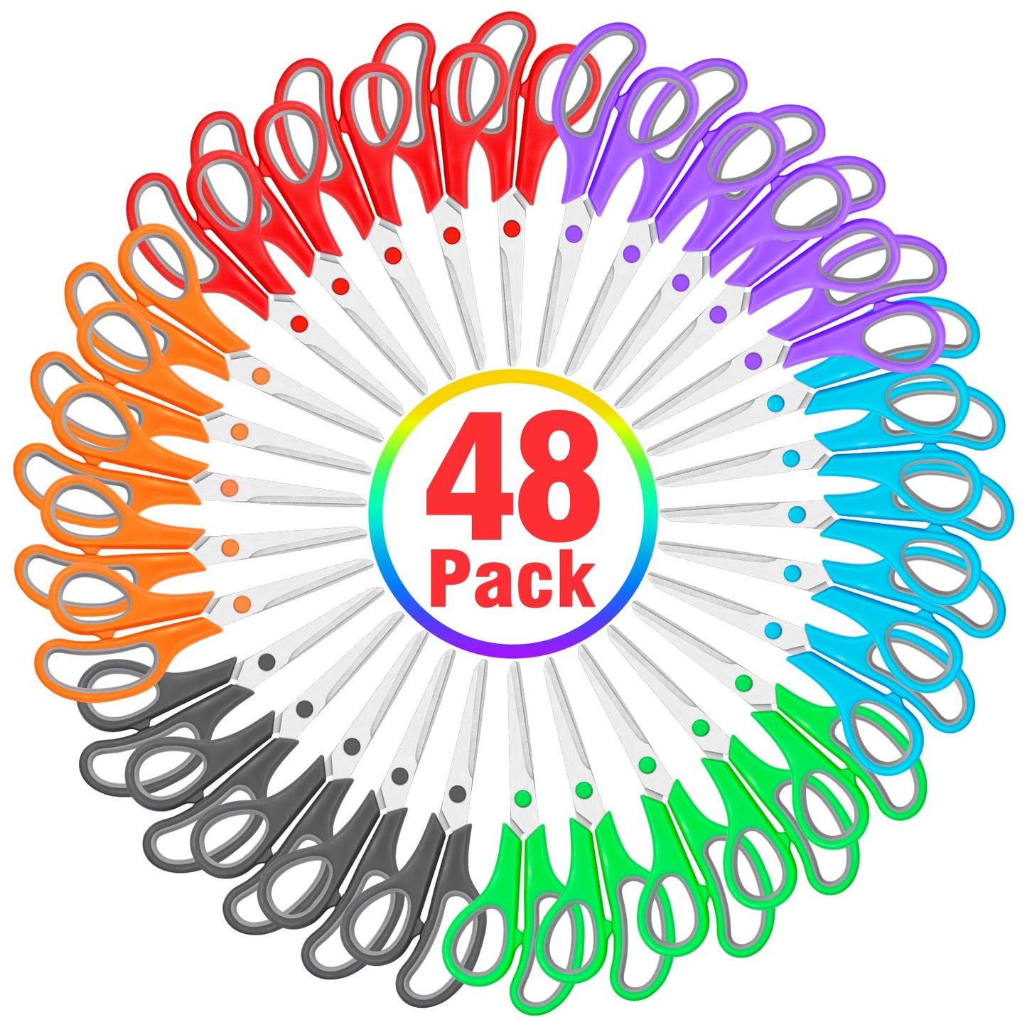 48 Pack Scissors Bulk, 8 Inch Sharp Scissors All Purpose for Office School Classroom, Shear Fabric Sewing Craft Cutting Paper for Adults Teachers Students, School Supplies for Right/Left Handles