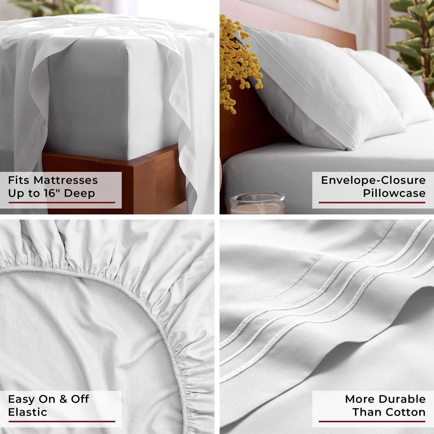 Mellanni King Sheet Set - 6-Piece Iconic Collection Bedding, (Including 4 Pillowcases), 16-Inch Deep Pocket, Easy Care, Extra Soft, Cooling Sheets, Brushed Microfiber - White